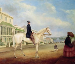 Cavaliere su un cavallo bianco, probabilmente in Macquarie Street North, c.1850